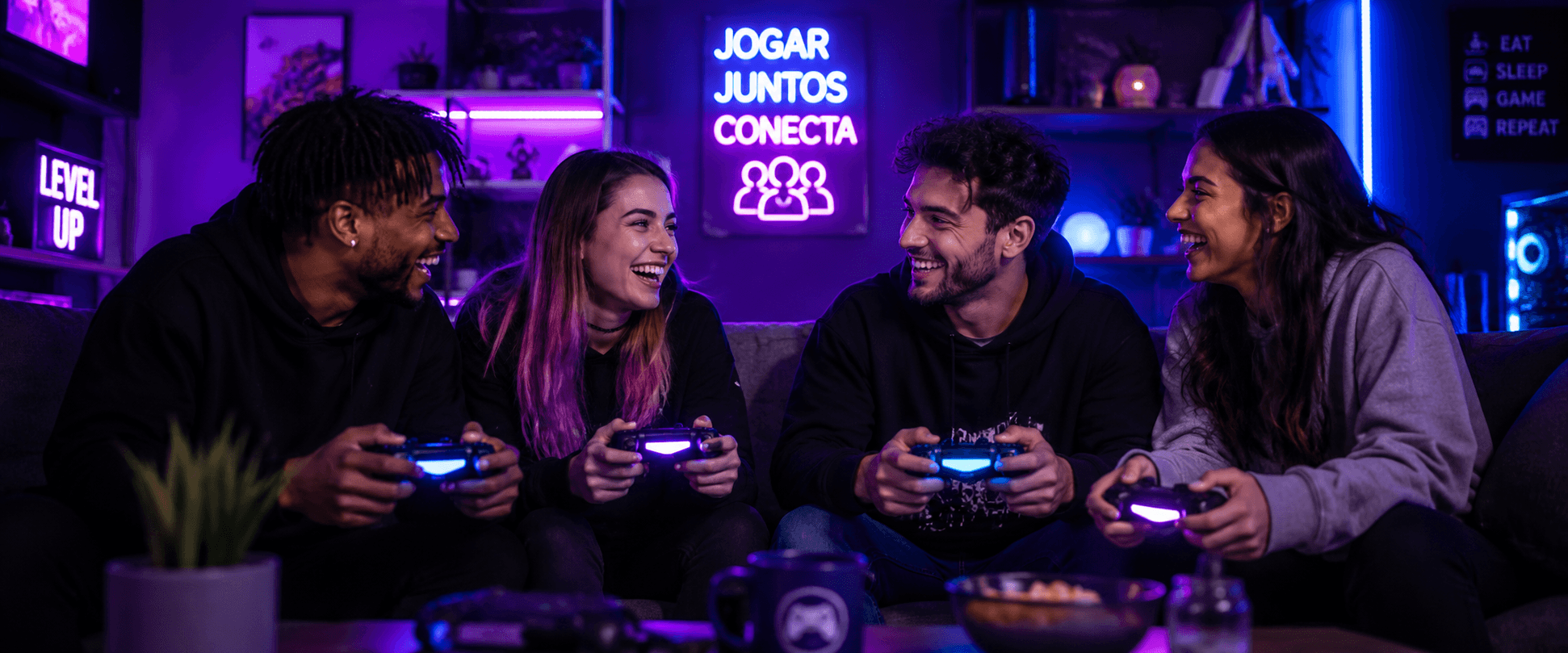 Amigos jogando videogame juntos